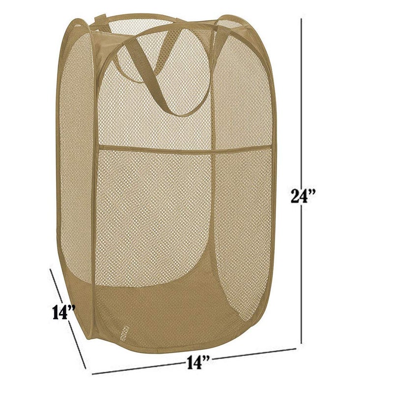 Buenod Mesh Popup Laundry Hamper, Foldable Laundry Basket Clothes Hamper for Home, Apartment, College Dorm or Travel, Collapsible for Storage, Beige - Image 2